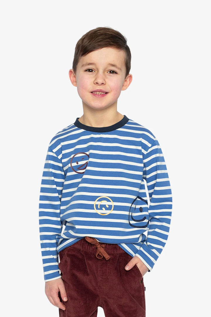Deux Par Deux Boys Long Sleeve Tee   J20M73   Blue White Stripes