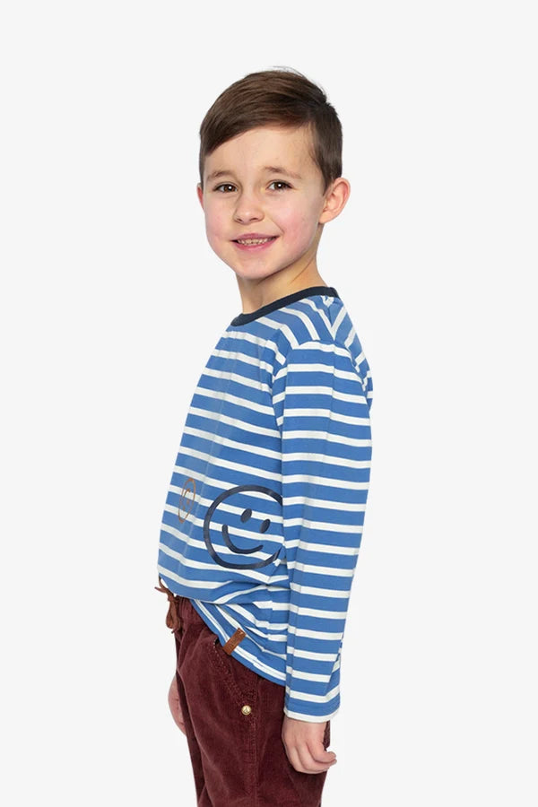 Deux Par Deux Boys Long Sleeve Tee   J20M73   Blue White Stripes