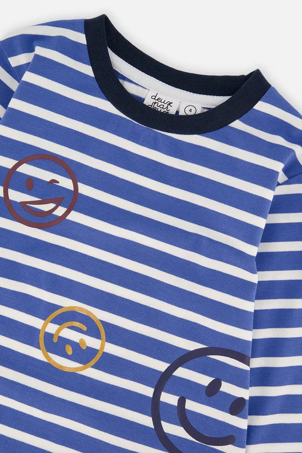 Deux Par Deux Boys Long Sleeve Tee   J20M73   Blue White Stripes