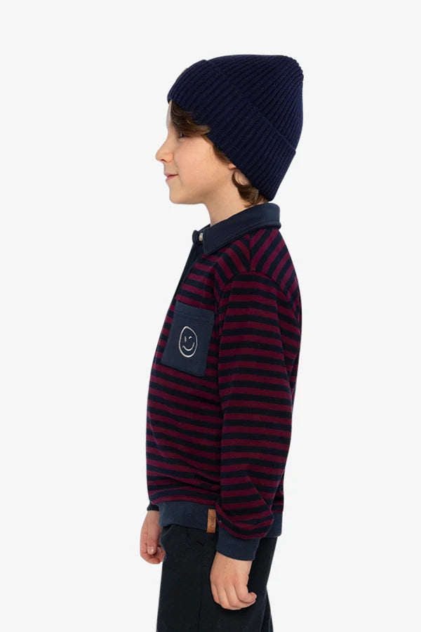 Deux Par Deux Brushed Jersey Top   J20M74   Burgundy Navy Stripes