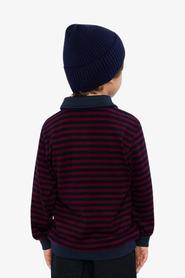 Deux Par Deux Brushed Jersey Top   J20M74   Burgundy Navy Stripes