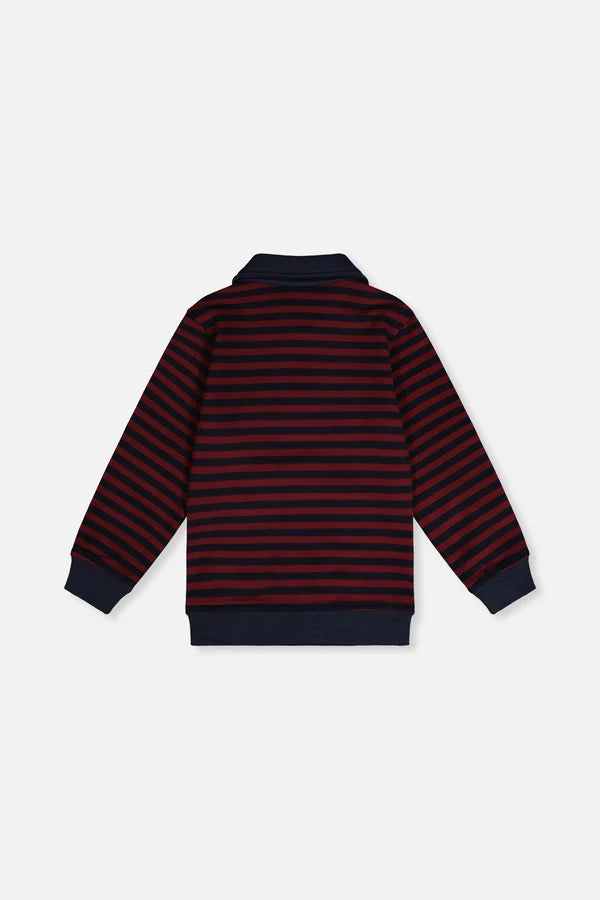 Deux Par Deux Brushed Jersey Top   J20M74   Burgundy Navy Stripes
