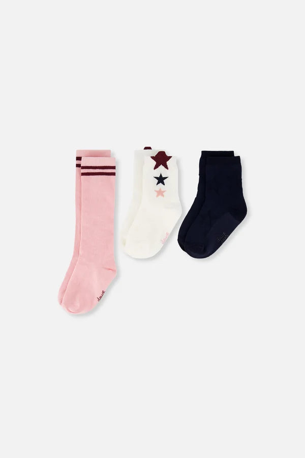 Deux Par Deux Girls Sock Set   J20MS   Silver Pink