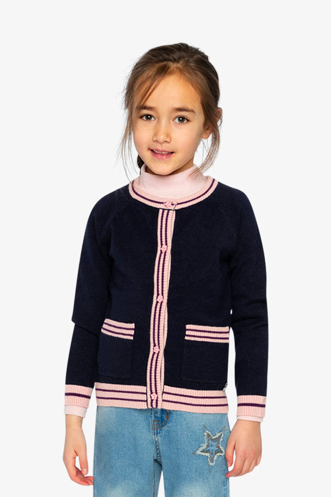 Deux Par Deux Girls Knit Cardigan   J20MT30   Black Iris