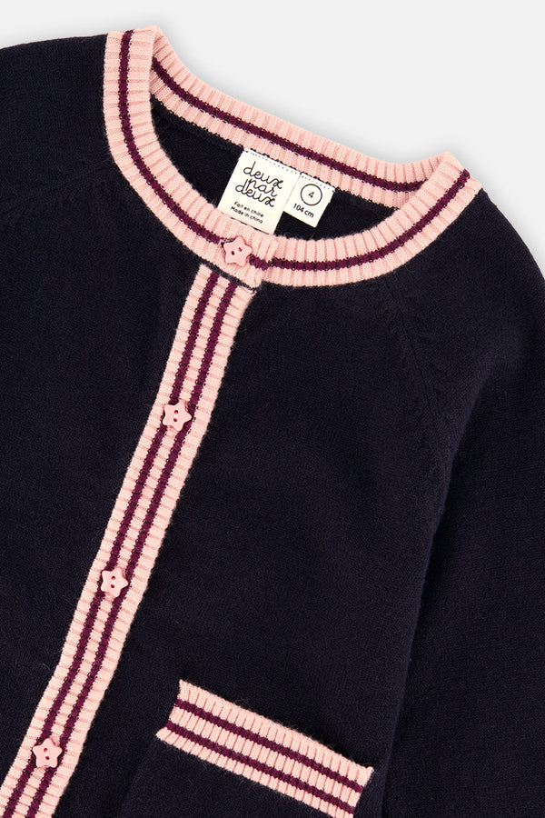 Deux Par Deux Girls Knit Cardigan   J20MT30   Black Iris