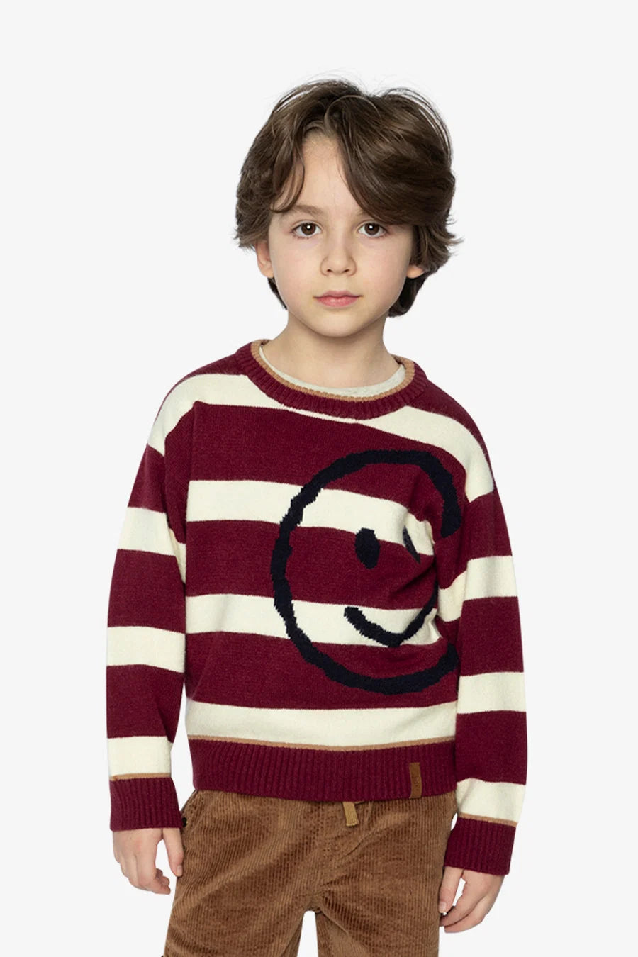Deux Par Deux Boys Sweater    J20MT32   Big Burgundy Offwhite Stripes
