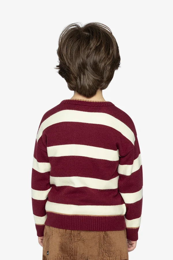 Deux Par Deux Boys Sweater    J20MT32   Big Burgundy Offwhite Stripes
