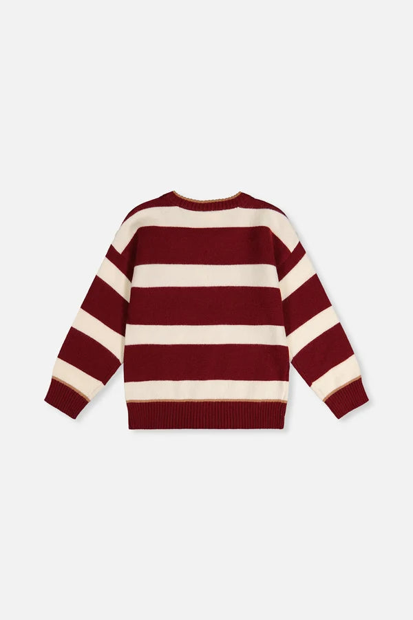 Deux Par Deux Boys Sweater    J20MT32   Big Burgundy Offwhite Stripes
