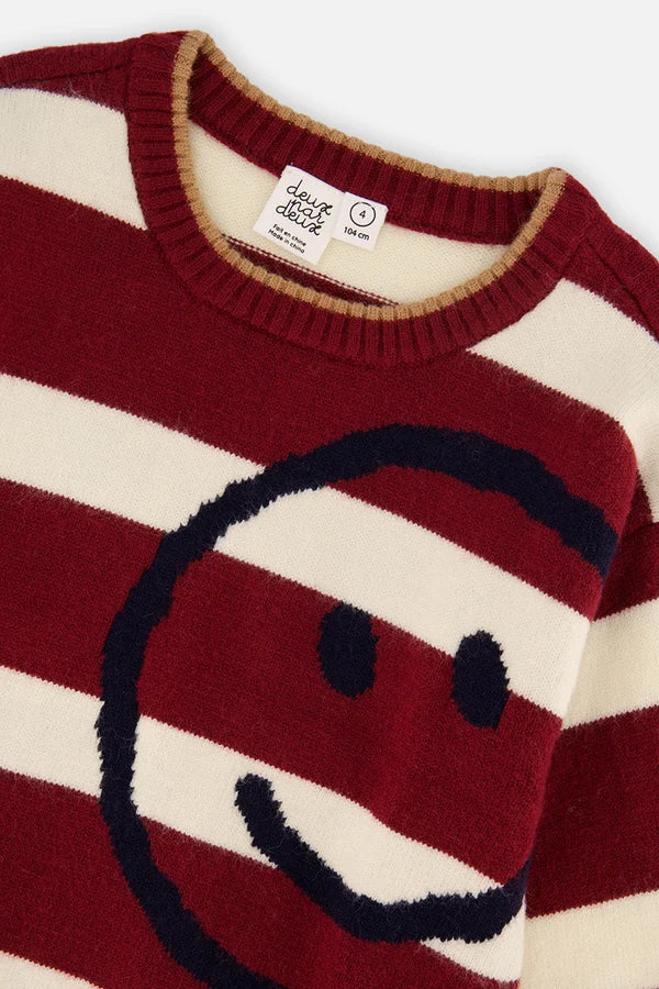 Deux Par Deux Boys Sweater    J20MT32   Big Burgundy Offwhite Stripes