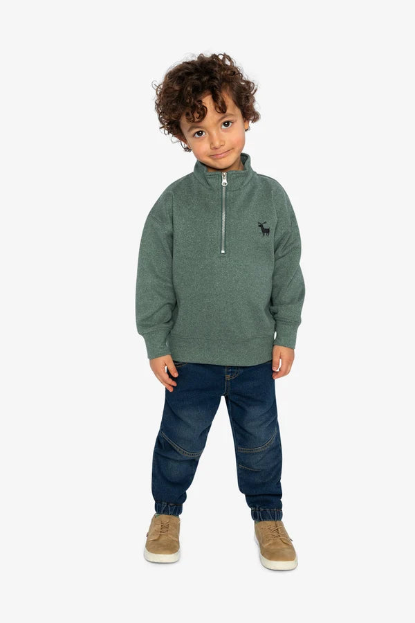 Deux Par Deux Boys Half Zip Mock Neck Sweater   J20OB71   Bistro Green