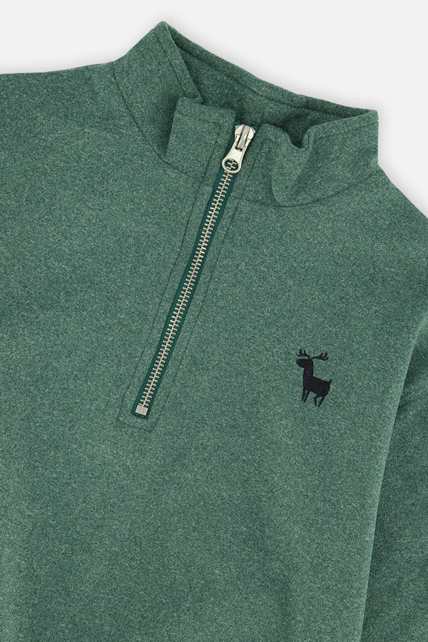 Deux Par Deux Boys Half Zip Mock Neck Sweater   J20OB71   Bistro Green