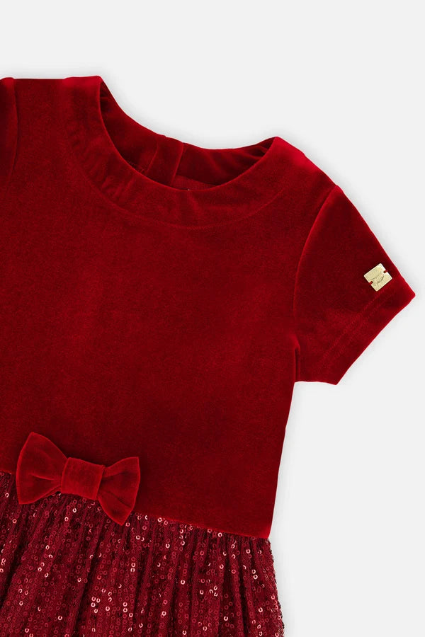 Deux Par Deux Girl Short Sleeve Dress With Sequined Skirt   J20OG90   Rhumba Red