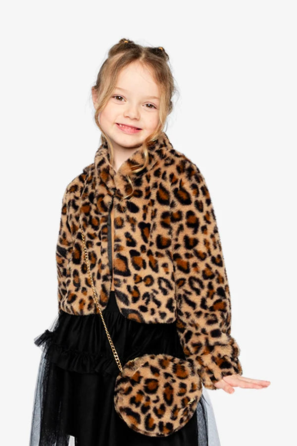 Deux Par Deux Girls Faux Fur Jacket   J20Q50   Brown Leopard Print