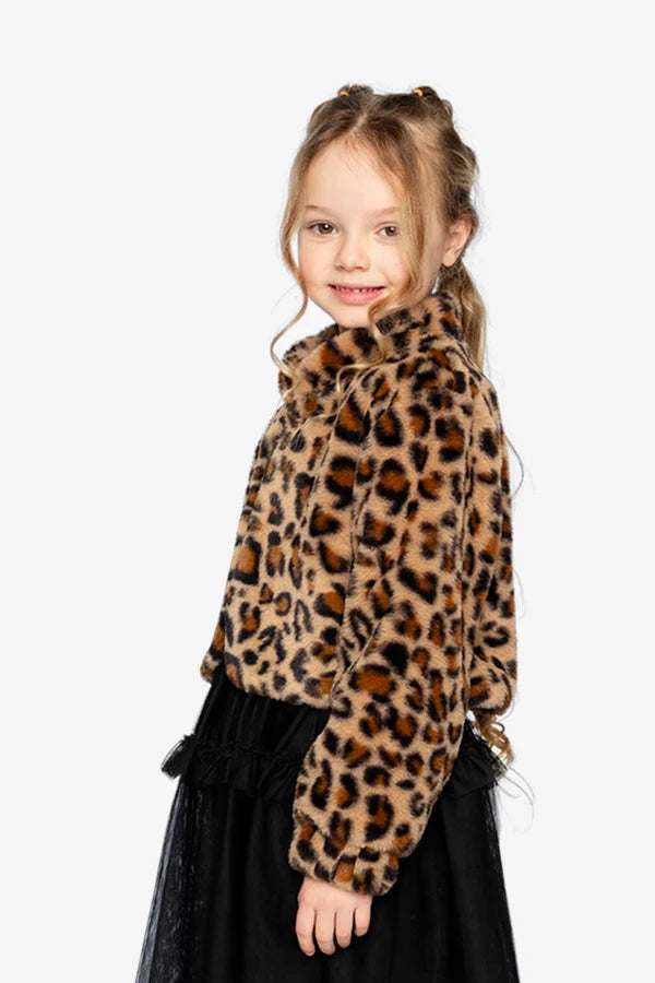 Deux Par Deux Girls Faux Fur Jacket   J20Q50   Brown Leopard Print