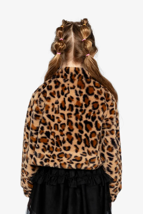 Deux Par Deux Girls Faux Fur Jacket   J20Q50   Brown Leopard Print