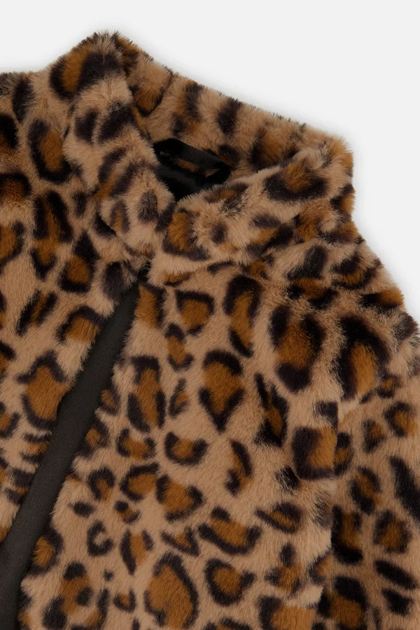 Deux Par Deux Girls Faux Fur Jacket   J20Q50   Brown Leopard Print