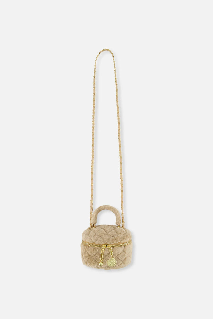 Deux Par Deux Girls Quilted Faux Fur Purse   J20QA1   Nougat