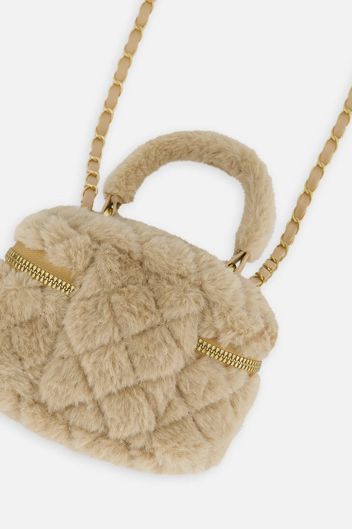 Deux Par Deux Girls Quilted Faux Fur Purse   J20QA1   Nougat