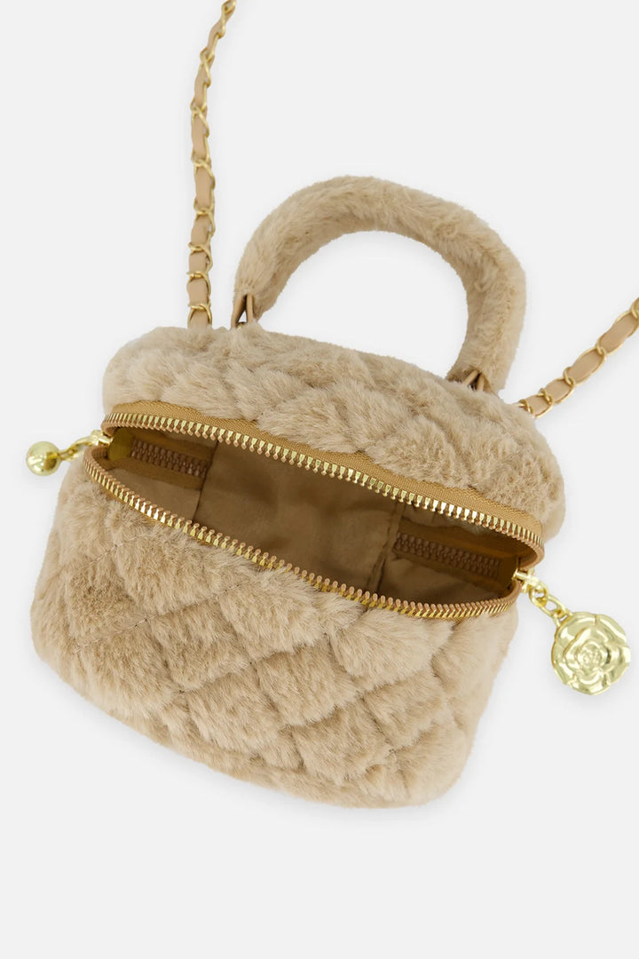 Deux Par Deux Girls Quilted Faux Fur Purse   J20QA1   Nougat