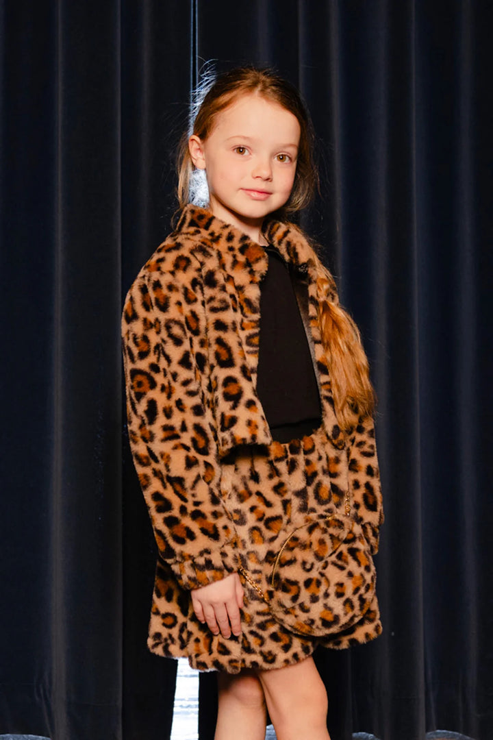 Deux Par Deux Girls Faux Fur Bag   J20Q80   Brown Leopard Print