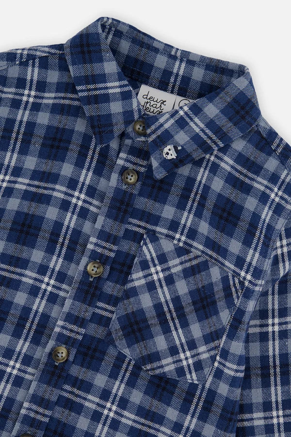 Deux Par Deux Baby Boy Plaid Shirt   J20S15B   Yarn Dye Blue Plaid