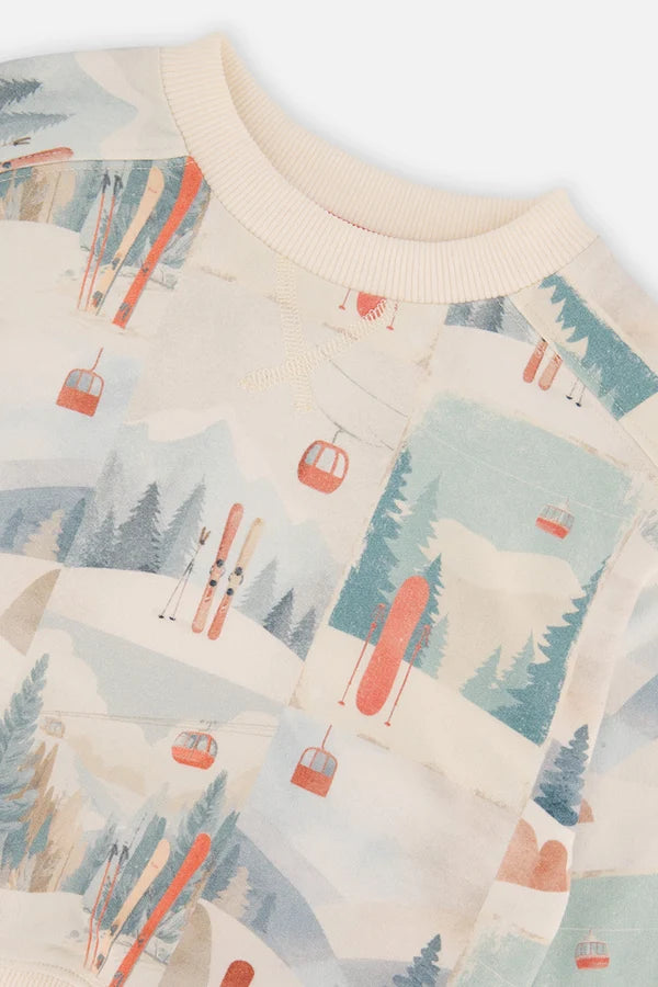 Deux Par Deux Baby Boy Fleece Sweatshirt   J20S30B   Printed Vintage Ski