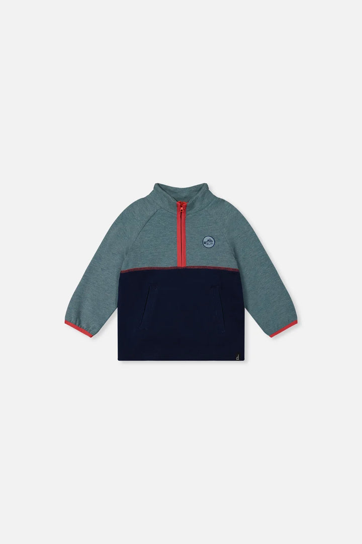Deux Par Deux Baby Boy 1/4 Zip Mock Neck Top   J20S33B    Stone Blue