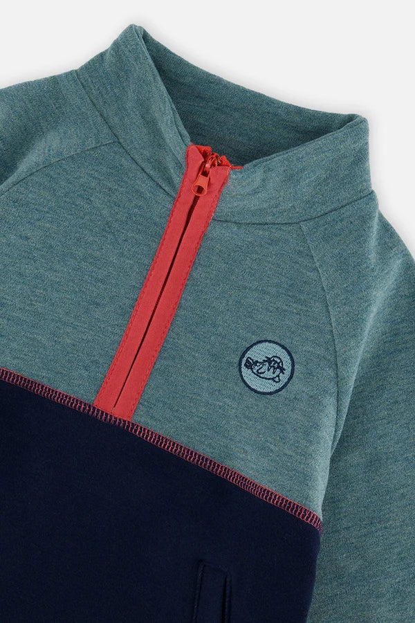 Deux Par Deux Baby Boy 1/4 Zip Mock Neck Top   J20S33B    Stone Blue