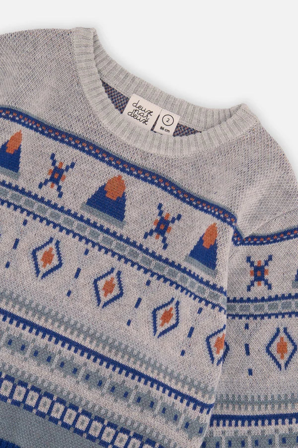 Deux Par Deux Baby Boy Jacquard Knit Sweater   J20ST31B   True Navy