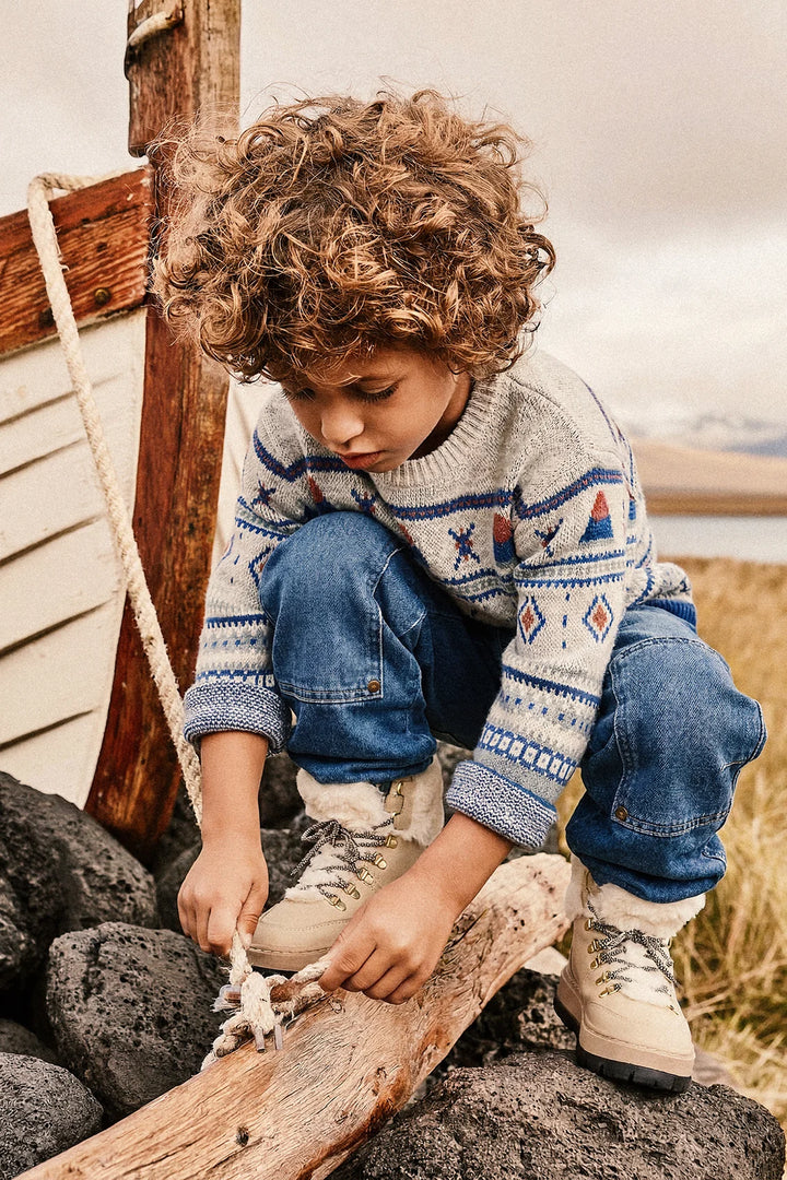 Deux Par Deux Boys Jacquard Knit Sweater   J20ST31   True Navy