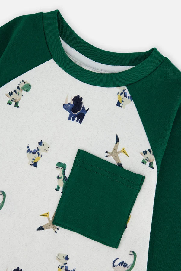 Deux Par Deux Baby Boy Raglan Sleeve Tee   J20T72B   Various Dinos