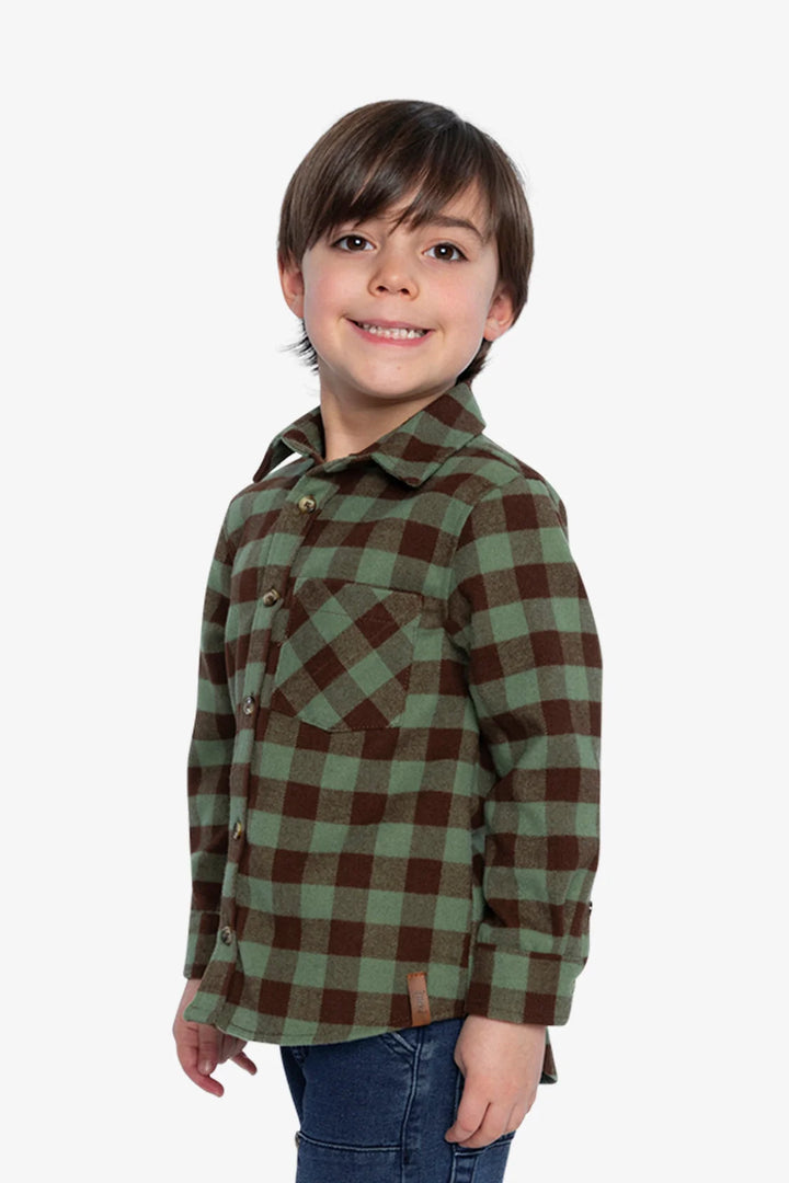 Deux Par Deux Boys Flannel Shirt   J20U14    Green Brown Plaid