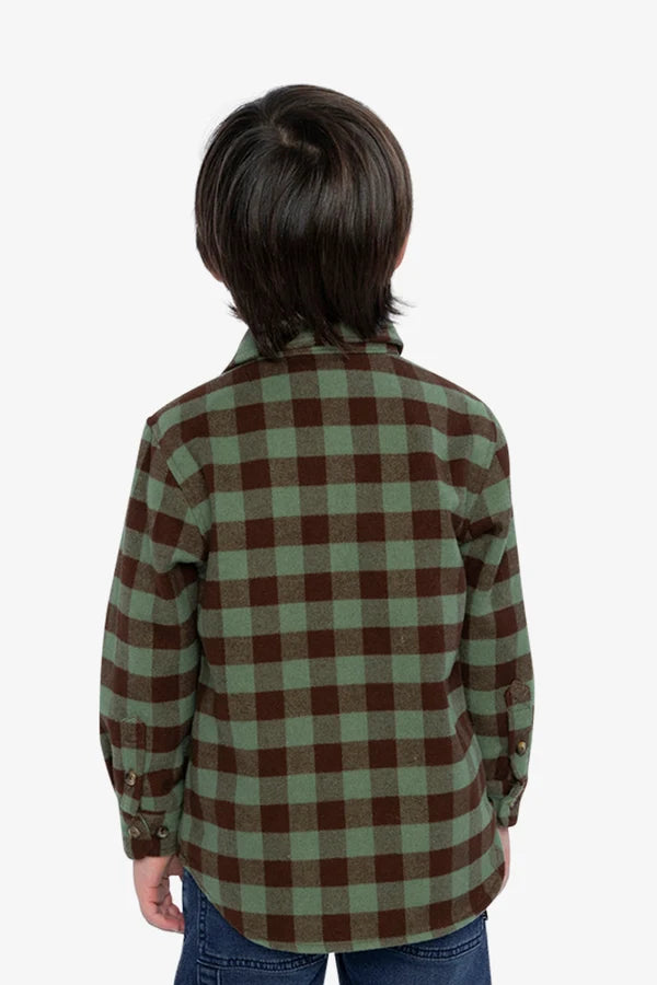 Deux Par Deux Boys Flannel Shirt   J20U14    Green Brown Plaid