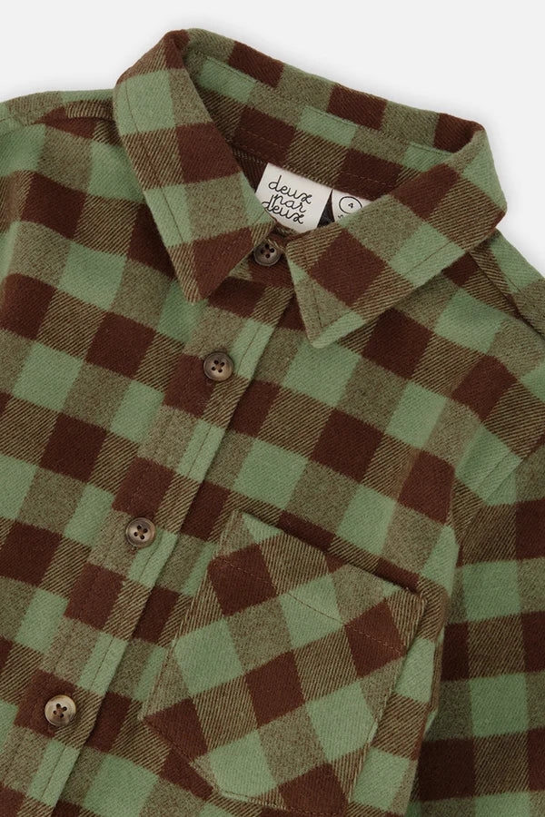 Deux Par Deux Boys Flannel Shirt   J20U14    Green Brown Plaid
