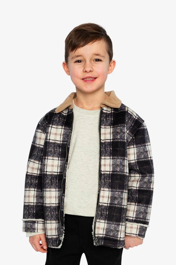 Deux Par Deux Plaid Jacket With Zipper Closure   J20U18   Forest Tan Plaid