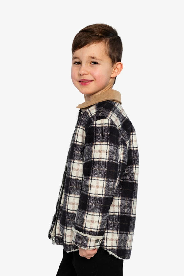 Deux Par Deux Plaid Jacket With Zipper Closure   J20U18   Forest Tan Plaid