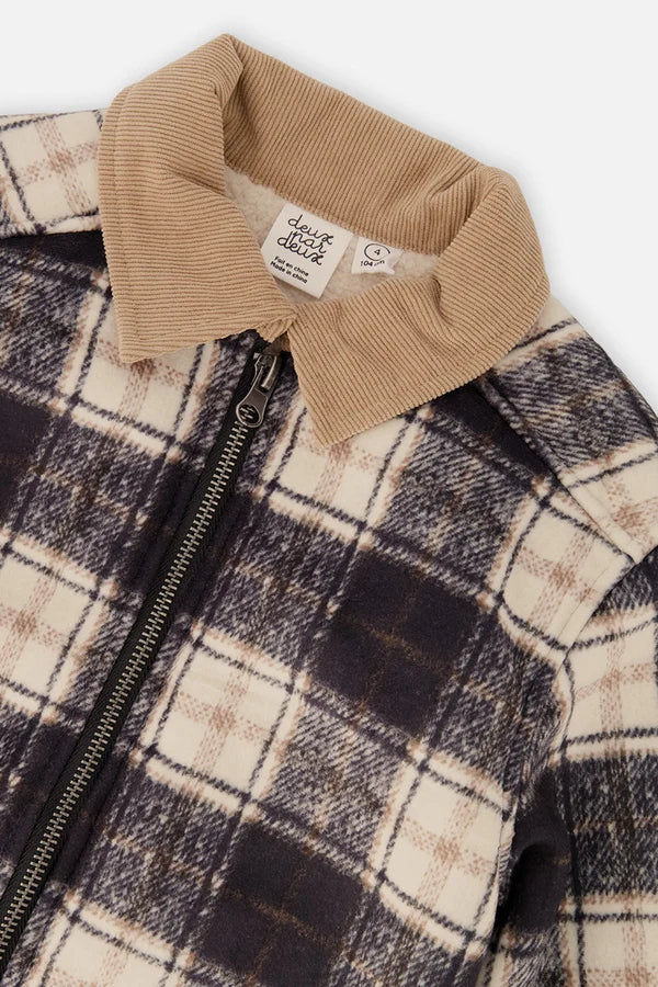 Deux Par Deux Plaid Jacket With Zipper Closure   J20U18   Forest Tan Plaid