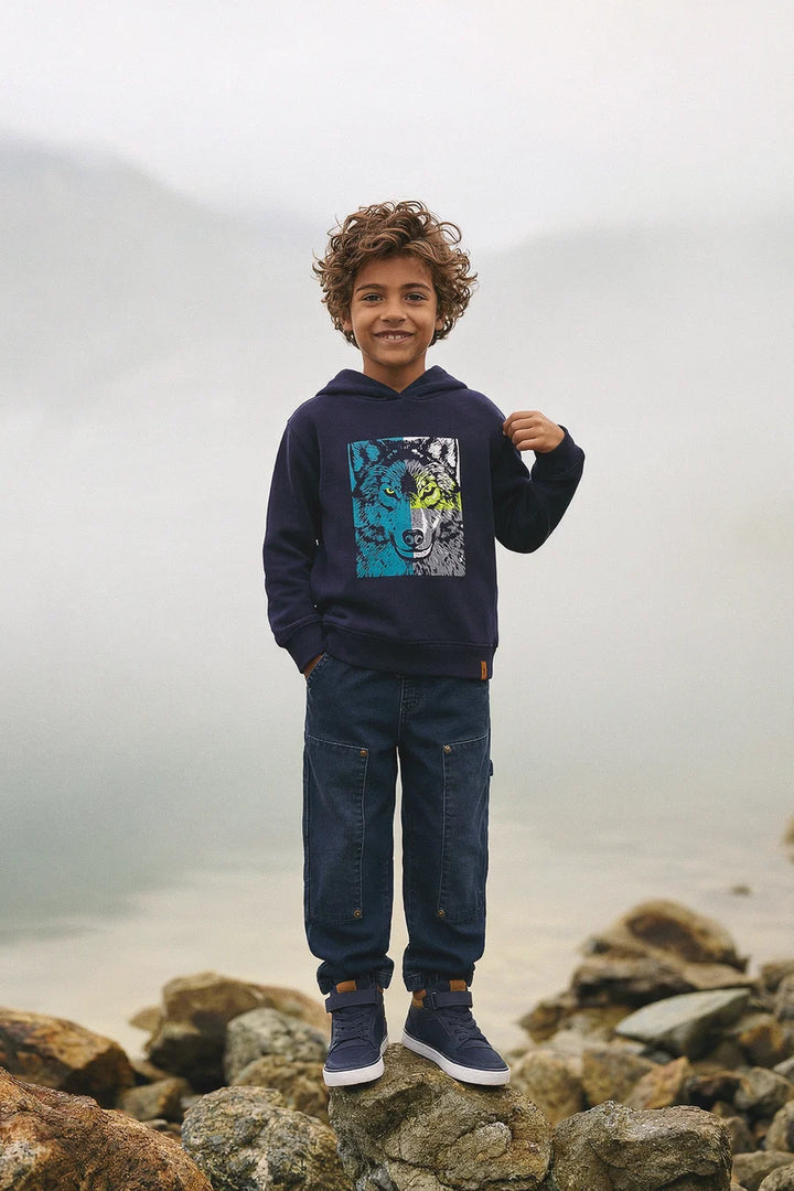 Deux Par Deux Boys Hooded Fleece Sweatshirt  J20U30   Peacoat