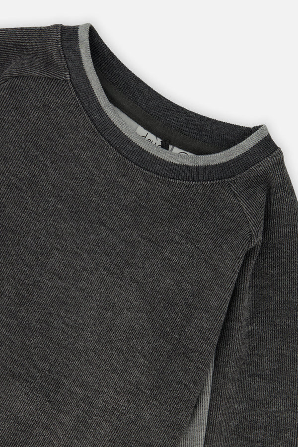 Deux Par Deux Boys Soft Flatback Rib Sweatshirt   J20U39   Charcoal Mix