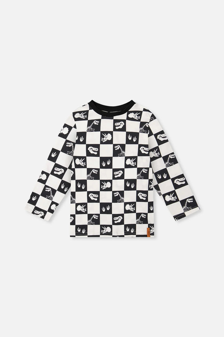 Deux Par Deux Boys Long Sleeve Tee   J20U70   Checkered Dinos