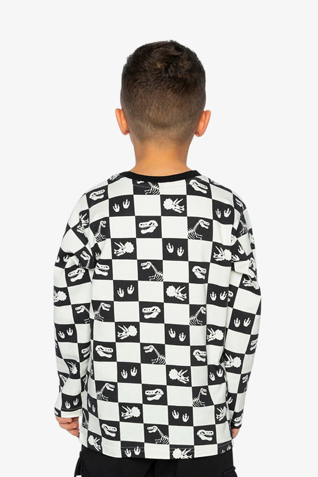 Deux Par Deux Boys Long Sleeve Tee   J20U70   Checkered Dinos