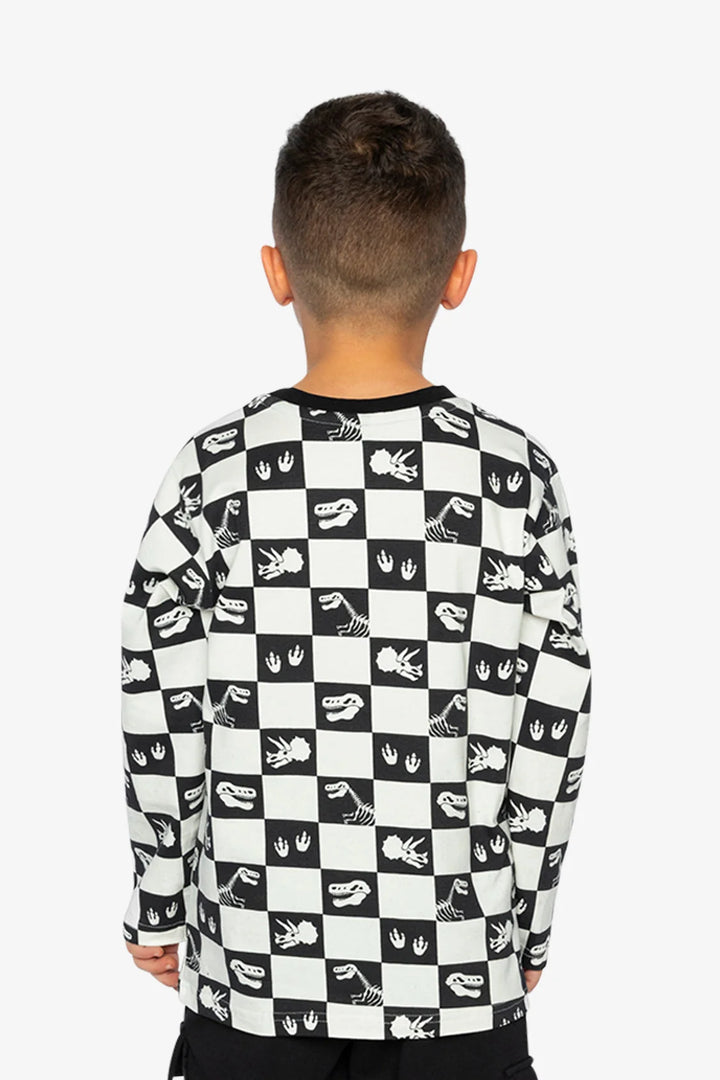 Deux Par Deux Boys Long Sleeve Tee   J20U70   Checkered Dinos