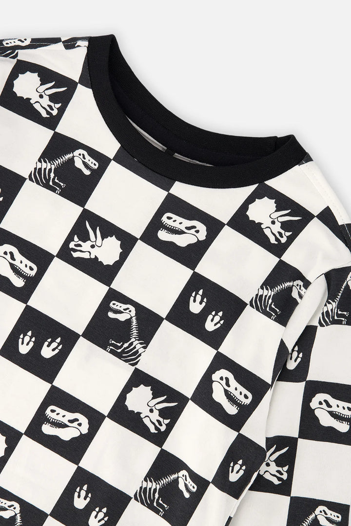 Deux Par Deux Boys Long Sleeve Tee   J20U70   Checkered Dinos