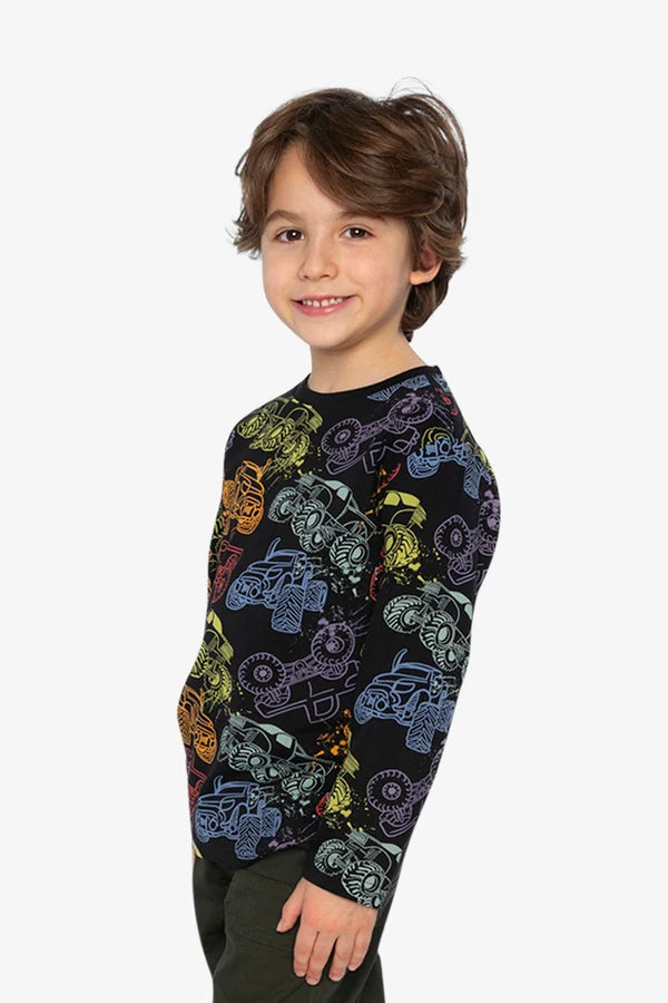 Deux Par Deux Boys Long Sleeve Tee   J20U70    Monster Trucks