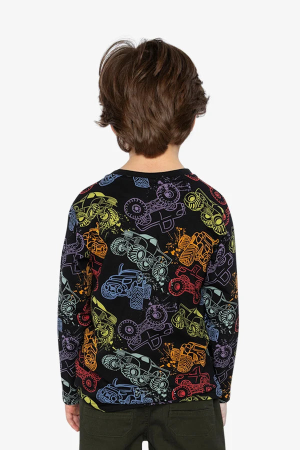 Deux Par Deux Boys Long Sleeve Tee   J20U70    Monster Trucks