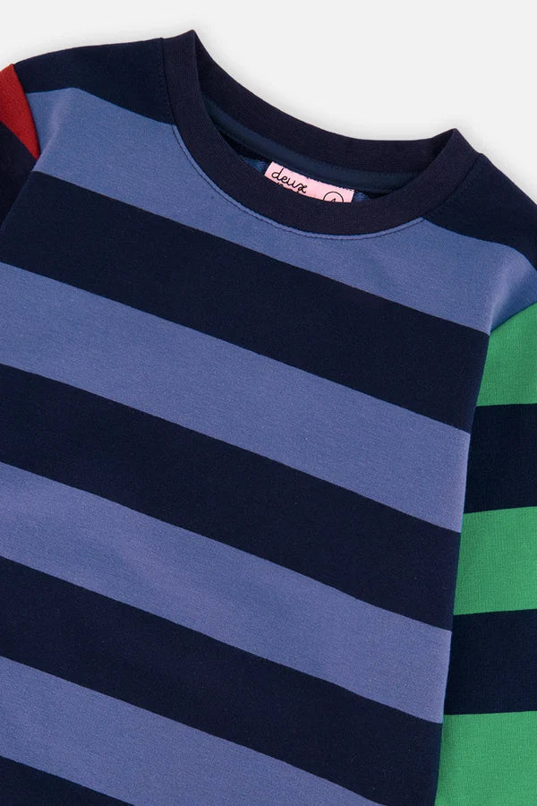 Deux Par Deux Boys Wide Striped Long Sleeve Tee   J20U76   Multico Stripes
