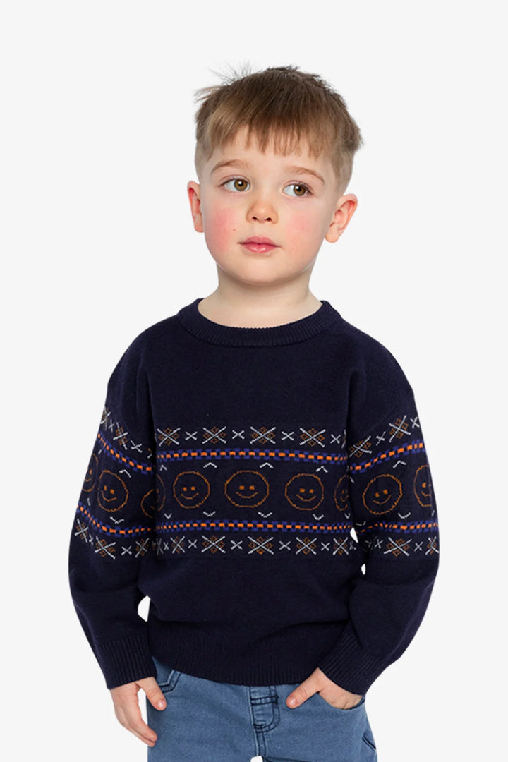 Deux Par Deux Boys Jacquard Sweater   J20UT77   Peacoat