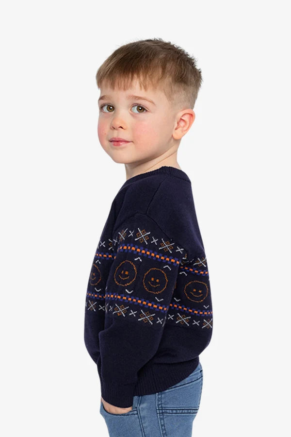Deux Par Deux Boys Jacquard Sweater   J20UT77   Peacoat