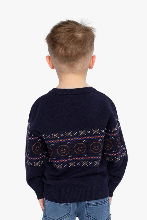 Deux Par Deux Boys Jacquard Sweater   J20UT77   Peacoat