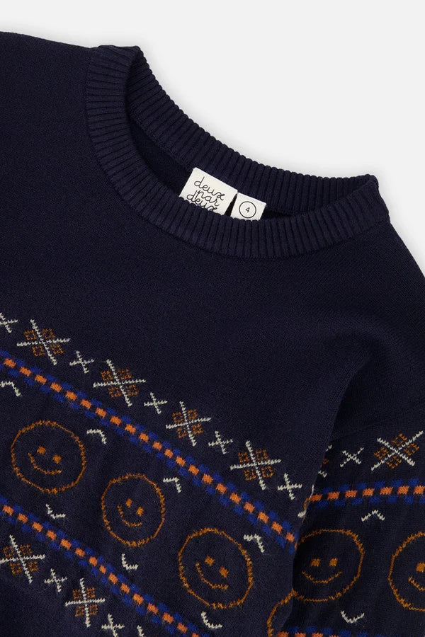 Deux Par Deux Boys Jacquard Sweater   J20UT77   Peacoat